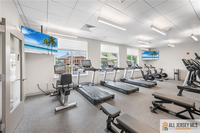 702 Station Rd, Dunellen, NJ 08812 - gym with plenty of natural light and a drop ceiling