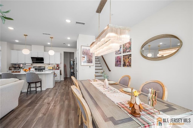 702 Station Rd, Dunellen, NJ 08812 - dining room with stairway, dark wood finished floors, and recessed lighting