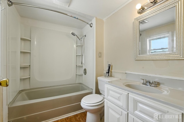 309 1st St, Keyport, NJ 07735 - full bathroom featuring vanity, washtub / shower combination, wood finished floors, and crown molding