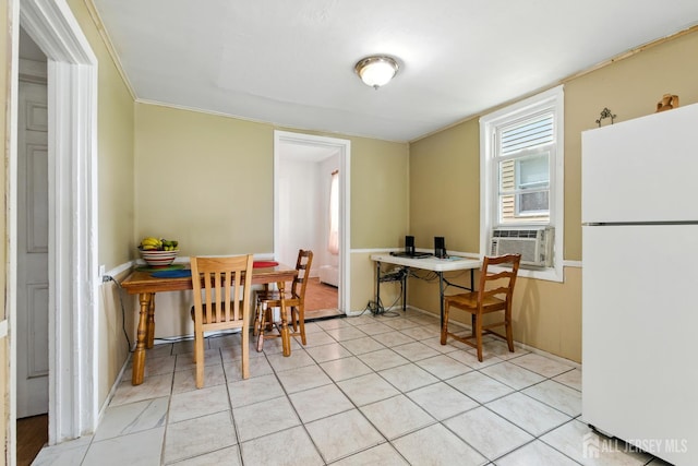 309 1st St, Keyport, NJ 07735 - dining space featuring cooling unit, light tile patterned flooring, and ornamental molding