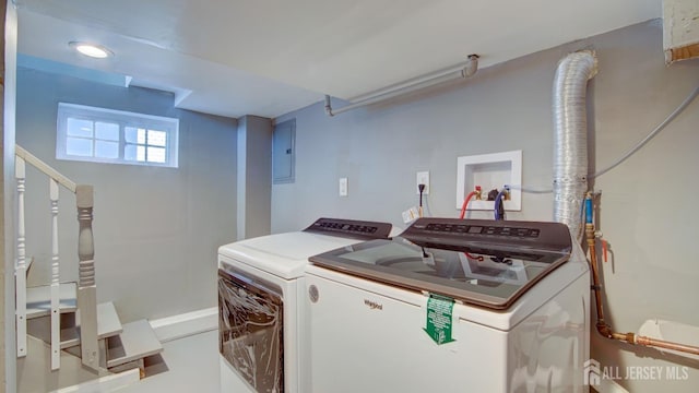 washroom featuring washing machine and dryer and electric panel