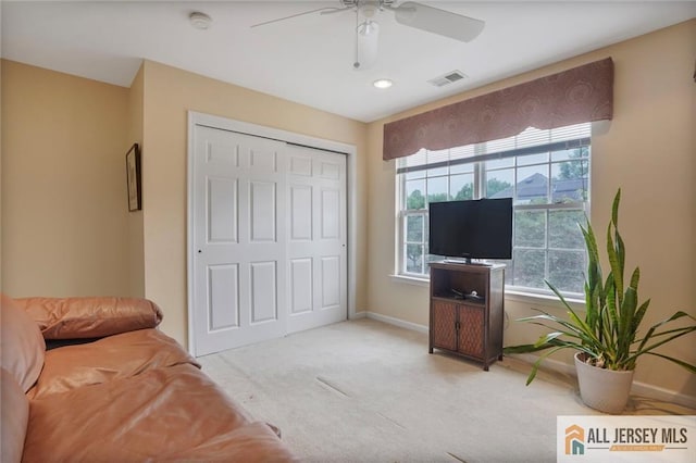 9 Lavender Way E, Brunswick, NJ 08816 - living area featuring light colored carpet, a ceiling fan, and recessed lighting
