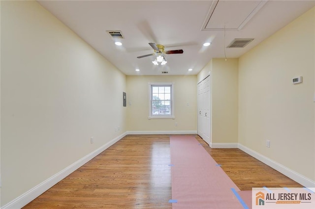 607 Almon Ave, Woodbridge Proper, NJ 07095 - unfurnished room featuring attic access, recessed lighting, light wood finished floors, and ceiling fan