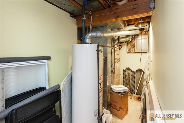 96 Riverbend Dr, North Brunswick, NJ 08902 - utility room featuring gas water heater and electric panel