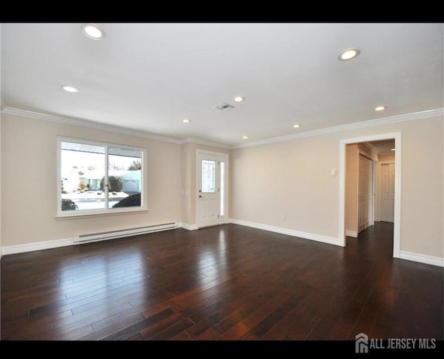 17 Celtis Plz Unit B, Monroe, NJ 08831 - spare room featuring baseboard heating, hardwood / wood-style floors, ornamental molding, and recessed lighting