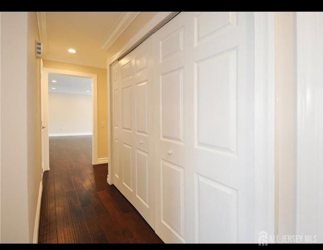 17 Celtis Plz Unit B, Monroe, NJ 08831 - hallway with dark wood finished floors, recessed lighting, and ornamental molding