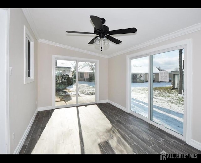 17 Celtis Plz Unit B, Monroe, NJ 08831 - empty room with wood tiled floors, a ceiling fan, and ornamental molding