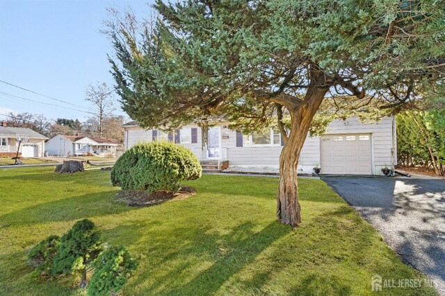 view of front facade featuring a garage and a front yard