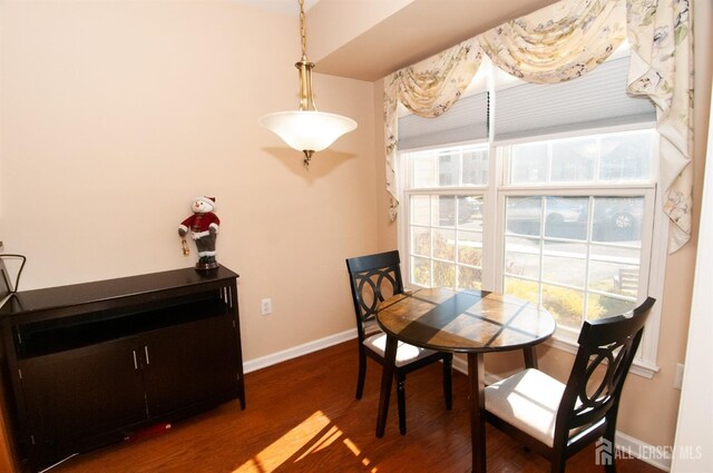 dining space with hardwood / wood-style floors