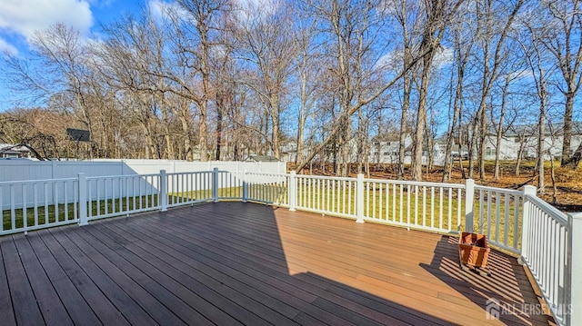 wooden deck featuring a fenced backyard