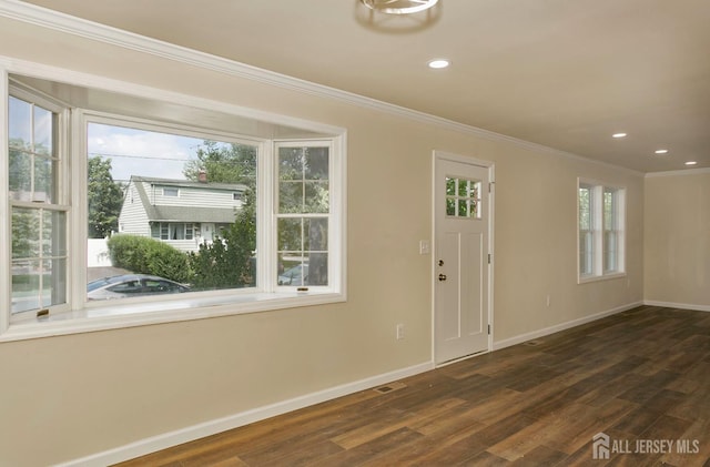 15 Bradley Dr, Edison, NJ 08817 - entryway featuring crown molding, dark wood-style flooring, and recessed lighting