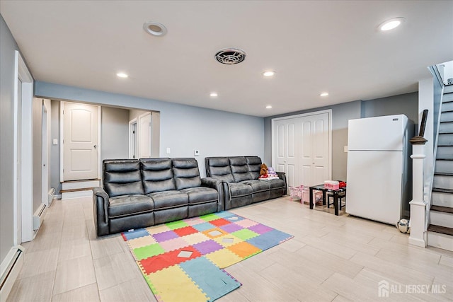 5 Alvin Ct, Menlo Park Terrace, NJ 08840 - living area with a baseboard radiator, recessed lighting, and stairs