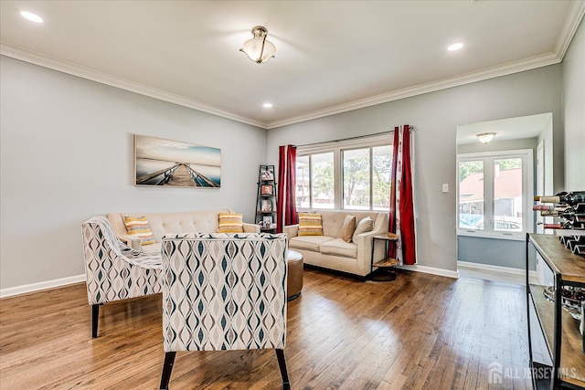 5 Alvin Ct, Menlo Park Terrace, NJ 08840 - living area with wood-type flooring, ornamental molding, and recessed lighting