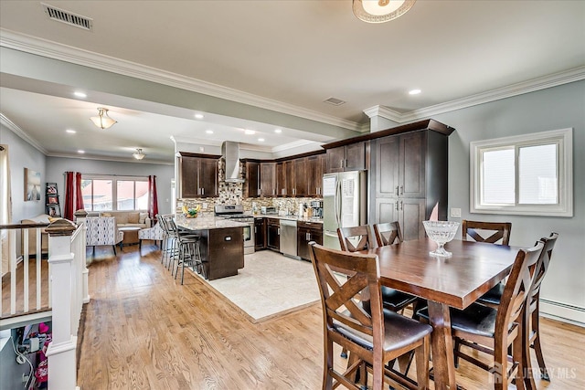 5 Alvin Ct, Menlo Park Terrace, NJ 08840 - dining area featuring light wood-type flooring, crown molding, and recessed lighting