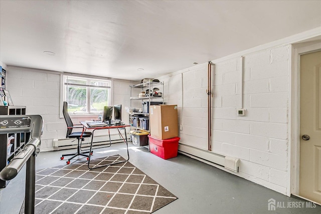 5 Alvin Ct, Menlo Park Terrace, NJ 08840 - office space featuring a baseboard heating unit, concrete floors, and concrete block wall