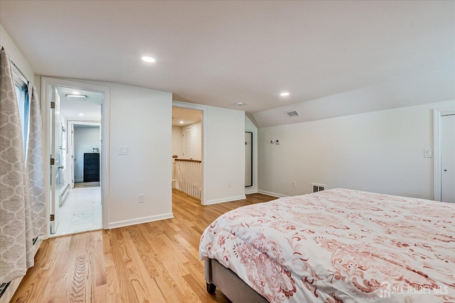 5 Alvin Ct, Menlo Park Terrace, NJ 08840 - bedroom with light wood-style flooring, baseboard heating, vaulted ceiling, and recessed lighting