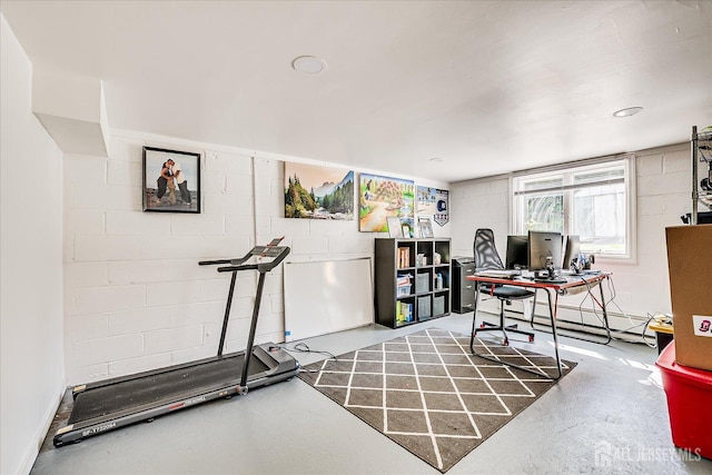 5 Alvin Ct, Menlo Park Terrace, NJ 08840 - office space featuring a baseboard radiator, concrete flooring, and concrete block wall