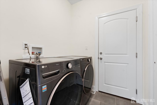 laundry area featuring washing machine and dryer, laundry area, and tile patterned floors