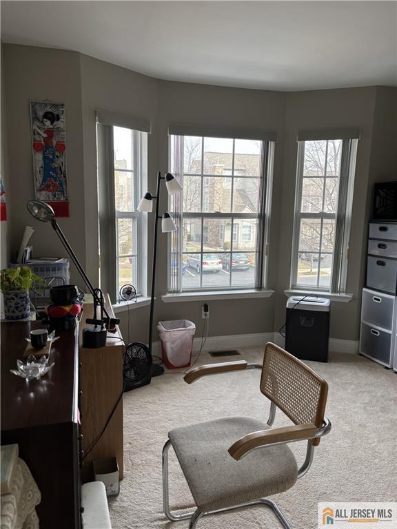 interior space featuring baseboards and light colored carpet