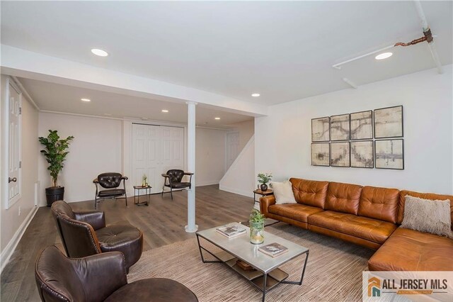 living room with hardwood / wood-style flooring