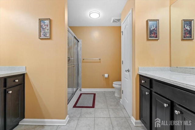 2420 Canterbury Ln, North Brunswick, NJ 08902 - full bathroom with vanity, toilet, baseboards, and a shower stall