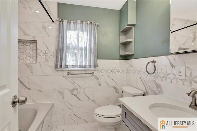27 Laurel St, South Amboy, NJ 08879 - full bath with vanity, marble finish flooring,  shower combination, and tile walls