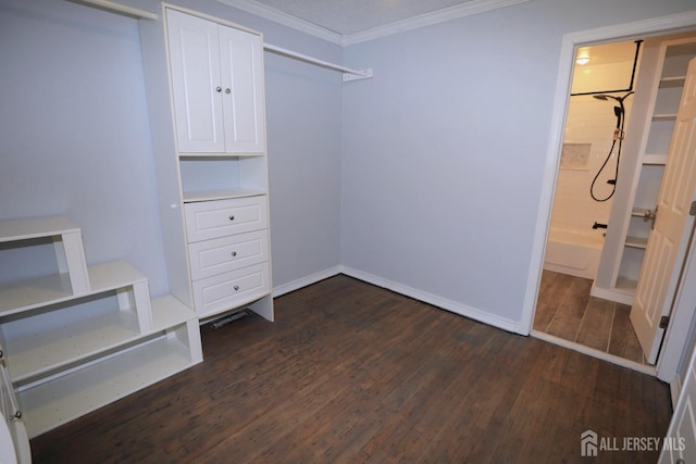 walk in closet featuring dark wood-style flooring