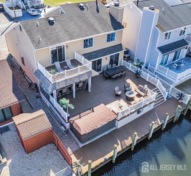 bird's eye view featuring a water view