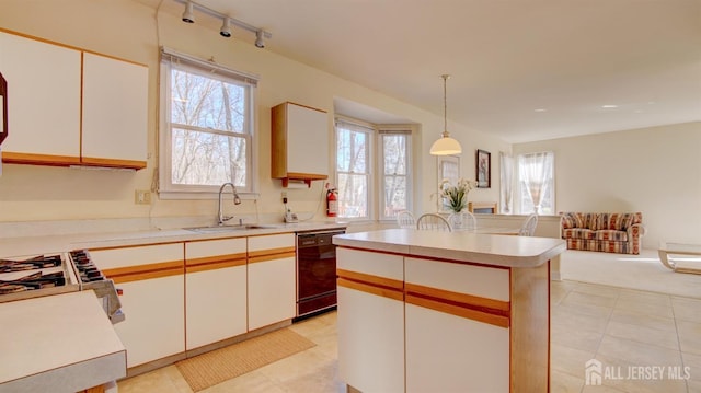 kitchen featuring dishwasher, a sink, light countertops, and healthy amount of natural light