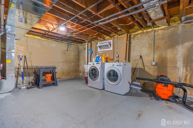 unfinished basement with washer and dryer