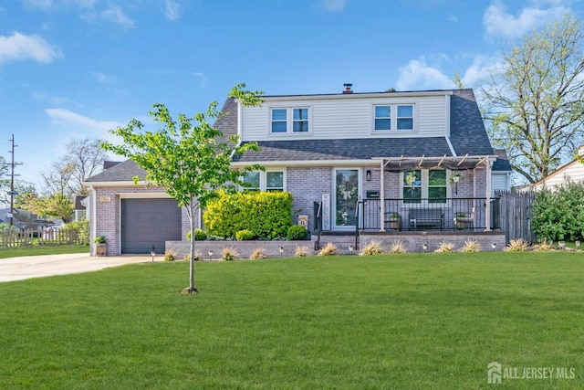 1 Highview Rd, East Brunswick, NJ 08816 - view of front of house featuring brick siding, concrete driveway, a pergola, an attached garage, and a shingled roof
