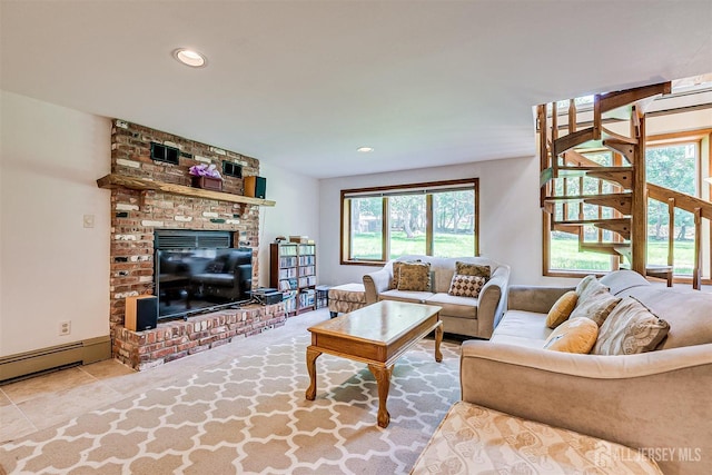 9 NW Fielding Pl, Edison, NJ 08820 - living area featuring a brick fireplace, recessed lighting, and a baseboard heating unit