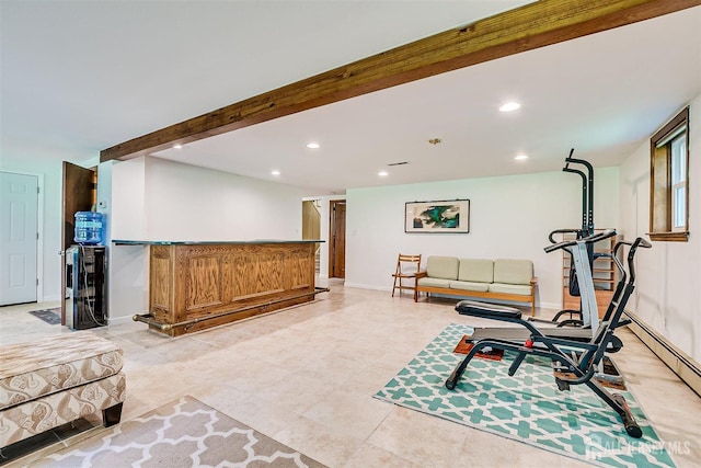 9 NW Fielding Pl, Edison, NJ 08820 - exercise room with recessed lighting, a dry bar, light tile patterned floors, and a baseboard heating unit