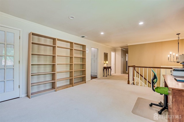 9 NW Fielding Pl, Edison, NJ 08820 - carpeted office featuring ornamental molding, a chandelier, and recessed lighting