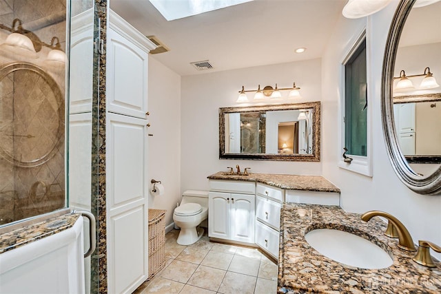 9 NW Fielding Pl, Edison, NJ 08820 - full bathroom featuring a stall shower, tile patterned flooring, vanity, a skylight, and recessed lighting