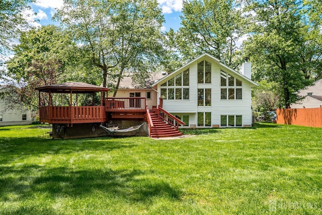 9 NW Fielding Pl, Edison, NJ 08820 - rear view of house with a chimney, a wooden deck, a gazebo, and stairway