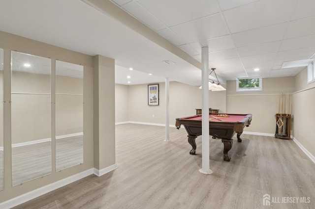 3 Cedar Ln, Milltown, NJ 08850 - recreation room with light wood-type flooring, pool table, recessed lighting, and a drop ceiling