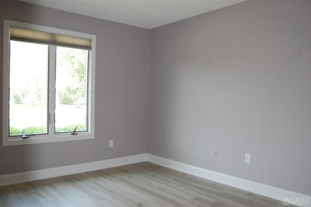 empty room featuring baseboards, light wood finished floors, and a healthy amount of sunlight