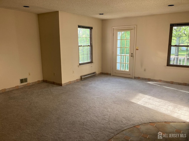 134 Hatfield Ln, East Brunswick, NJ 08816 - empty room featuring baseboard heating, carpet floors, plenty of natural light, and a textured ceiling