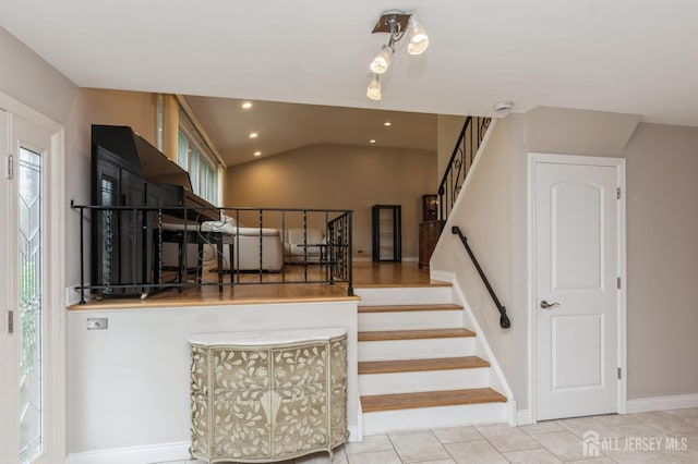14 Agate Rd, East Brunswick, NJ 08816 - staircase featuring vaulted ceiling, recessed lighting, and tile patterned floors