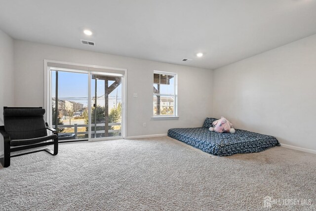 bedroom with carpet flooring and access to exterior