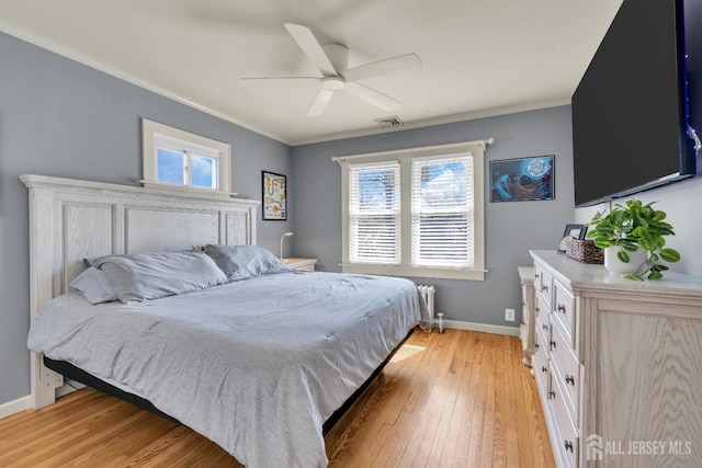 1135 Dorsey Pl, Plainfield, NJ 07062 - bedroom featuring baseboards, light wood-style flooring, ornamental molding, and a ceiling fan
