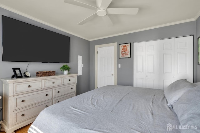 1135 Dorsey Pl, Plainfield, NJ 07062 - bedroom with crown molding, ceiling fan, and a closet