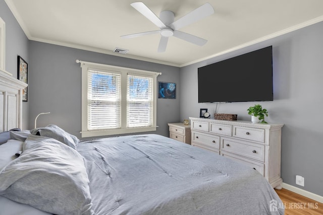 1135 Dorsey Pl, Plainfield, NJ 07062 - bedroom featuring light wood-style flooring, ornamental molding, baseboards, and ceiling fan