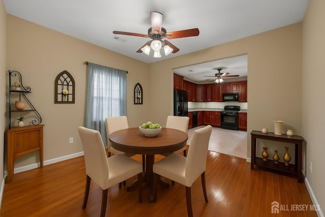80 Sonora Ave, Iselin, NJ 08830 - dining space with baseboards, light wood-type flooring, and a ceiling fan
