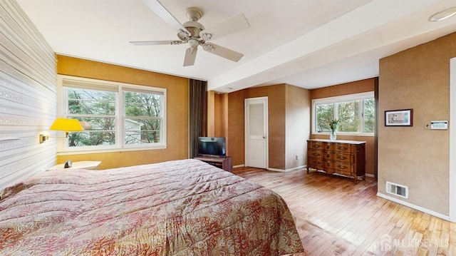 bedroom featuring multiple windows, visible vents, and wood-type flooring