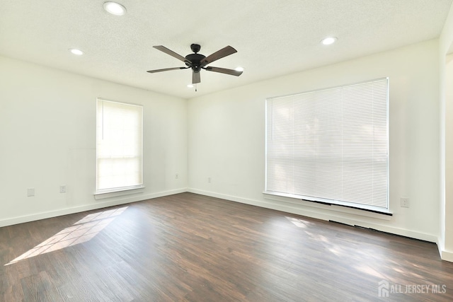 33 Rachel Ct, Franklin Twsp, NJ 08823 - unfurnished room with recessed lighting, a ceiling fan, dark wood-style flooring, baseboards, and a textured ceiling
