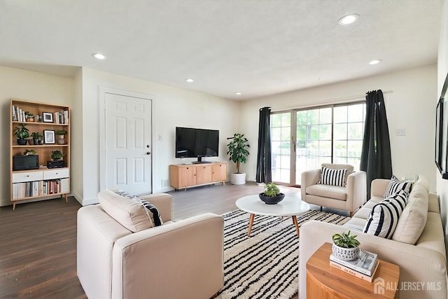 33 Rachel Ct, Franklin Twsp, NJ 08823 - living room featuring dark wood-style floors, recessed lighting, and baseboards