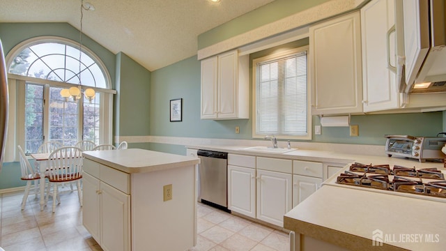 39 Leeds Ln, Monroe, NJ 08831 - kitchen with a sink, dishwasher, vaulted ceiling, plenty of natural light, and light countertops