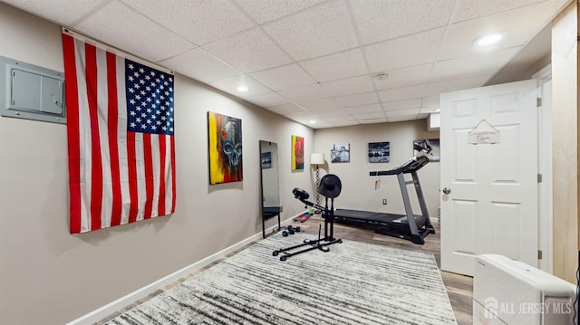 9 Helene St, Old Bridge, NJ 08857 - workout area featuring baseboards, recessed lighting, a paneled ceiling, and wood finished floors